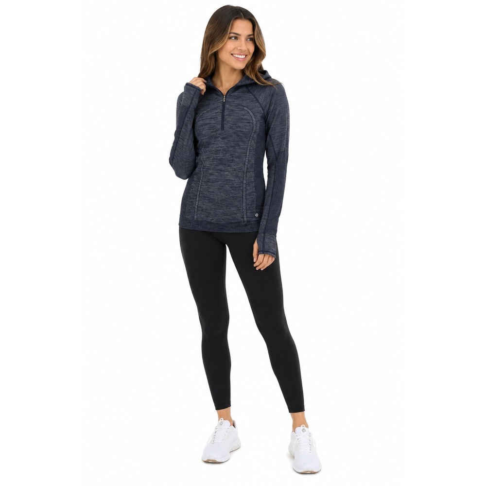Lululemon Swiftly Tech Hoodie 1/2 Zip Heathered Navy Blue Black Small Running